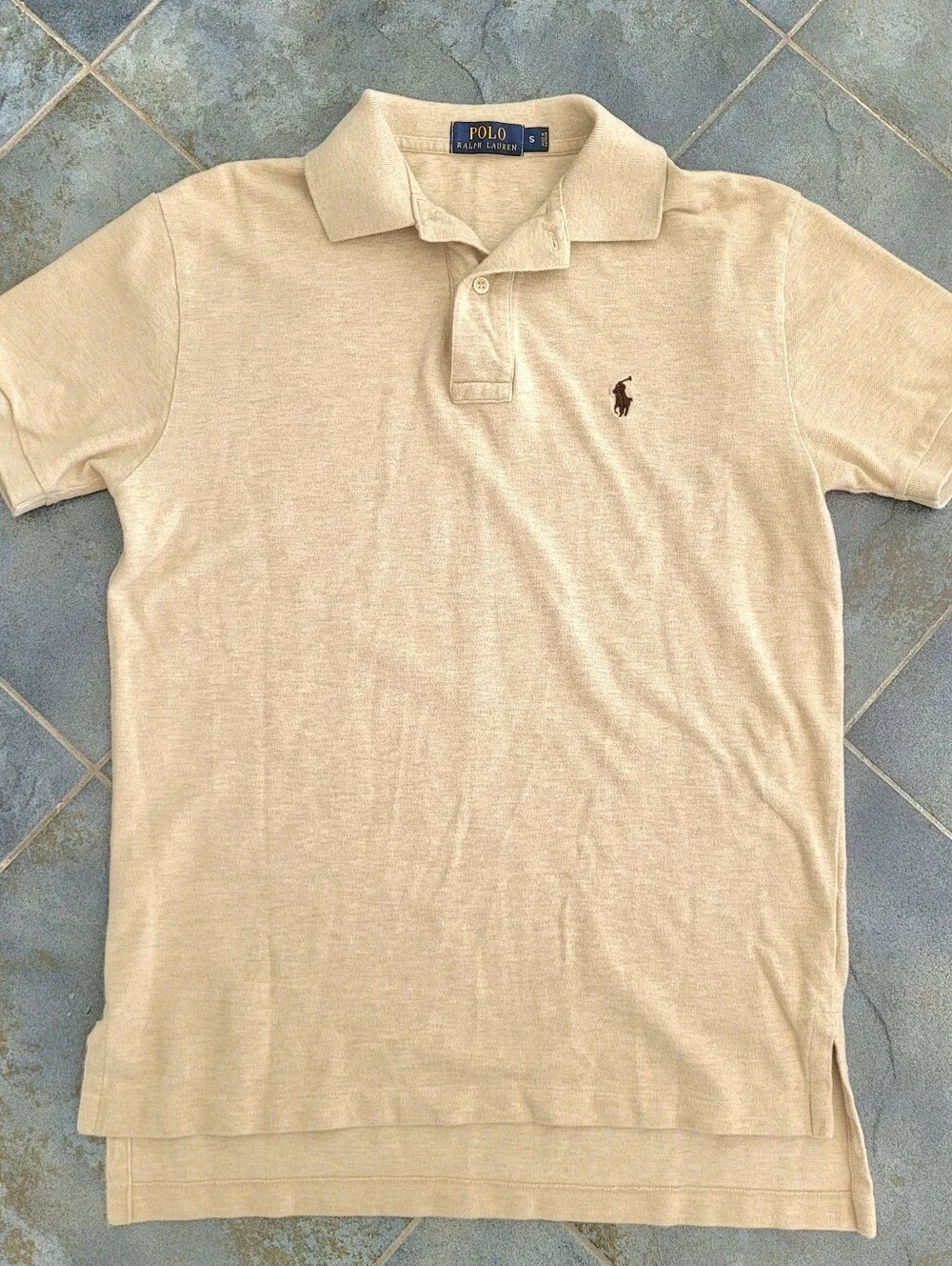 Polo Ralph Lauren men’s small beige oatmeal polo shirt brown pony preppy golf